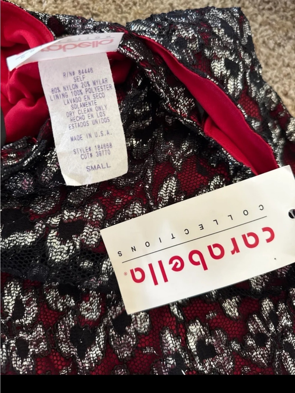 NWT Vintage Carabella RED/BLACK Silver Shimmer Floral Evening Gown size SMALL - Picture 11 of 12